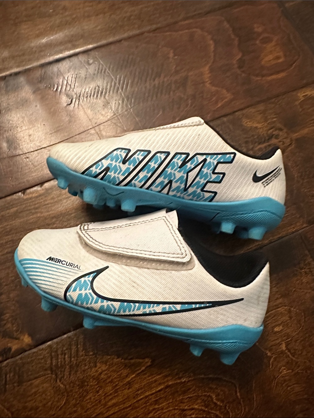 Nike Kids White & Blue Mercurial Soccer Cleats